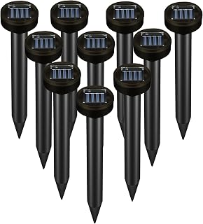 Mole Repellent 10P Solar-Powered Deterrent Stake, Sonic Spikes Get Rid for Snake, Groundhog, Gopher, Vole, Deer, Repellent for Lawns Garden & Yard Black