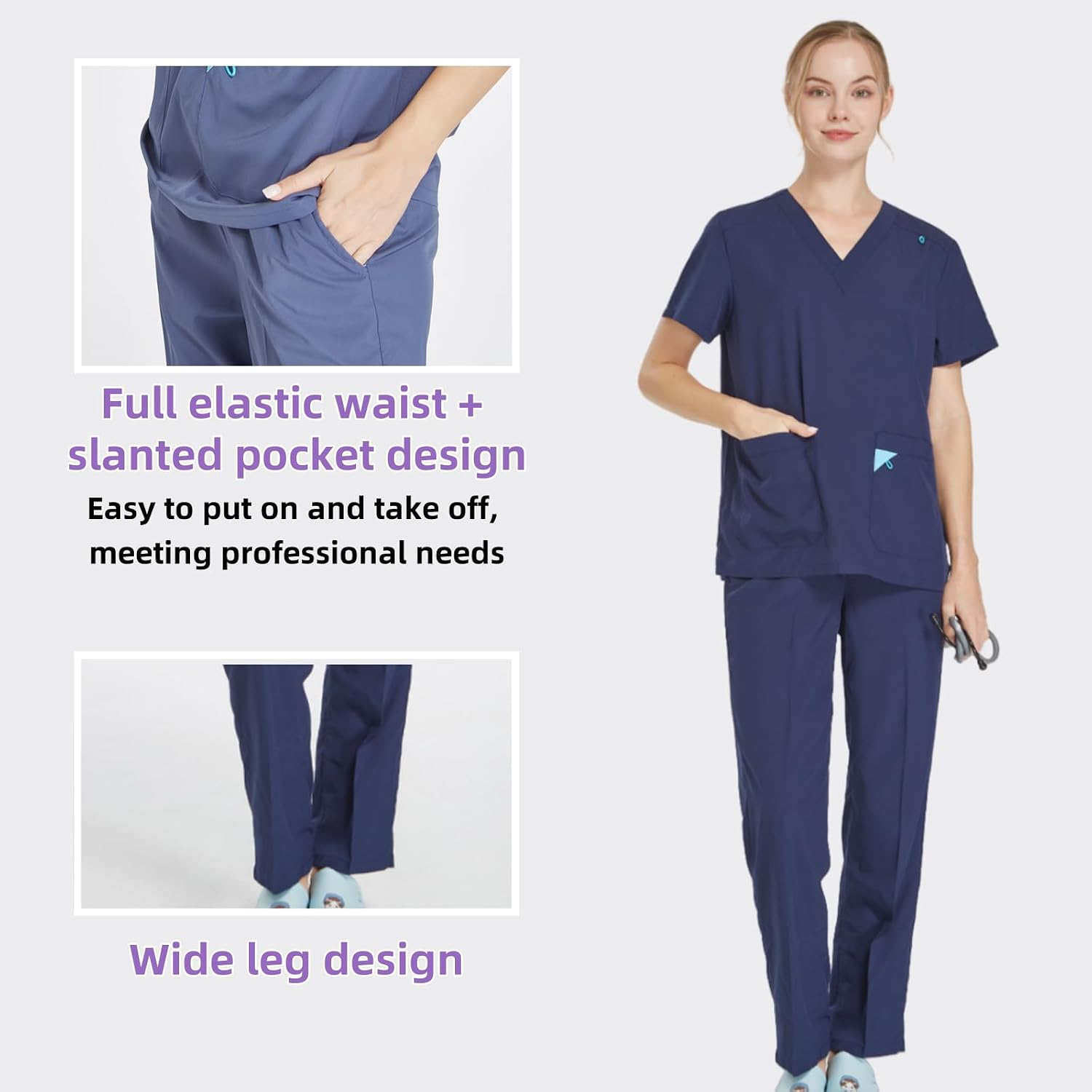 Medical Scrubs Set for Women,Curved V-Neck Scrub Top and Pants Set with Pockets,Doctor,Nurse,Dentist
