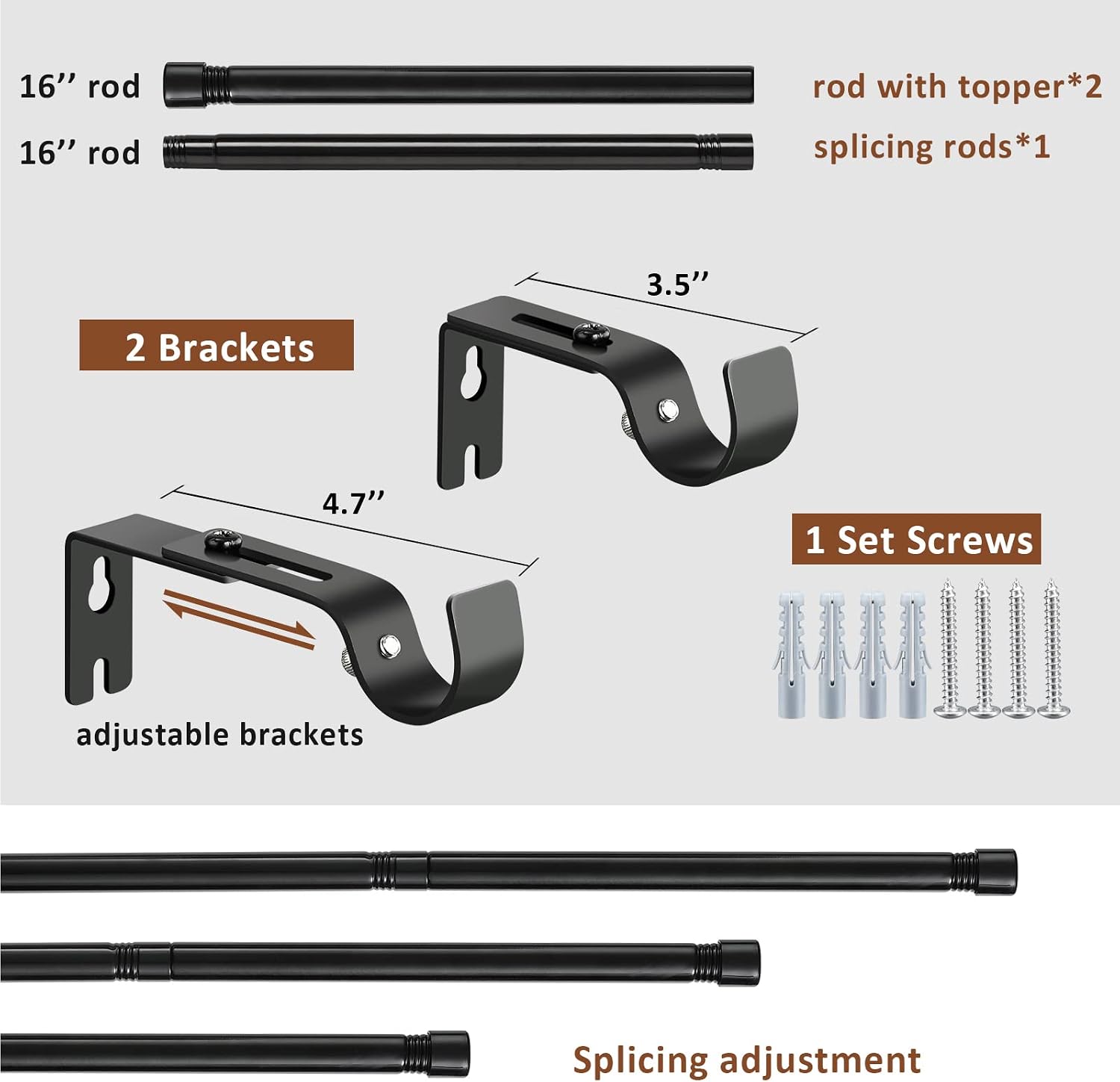 1-Inch Window Curtain Rods, 28-44" Decorative Single Window Curtain Rod Set for Ceiling or Wall-Mount for Indoor/Outdoor Use, Black