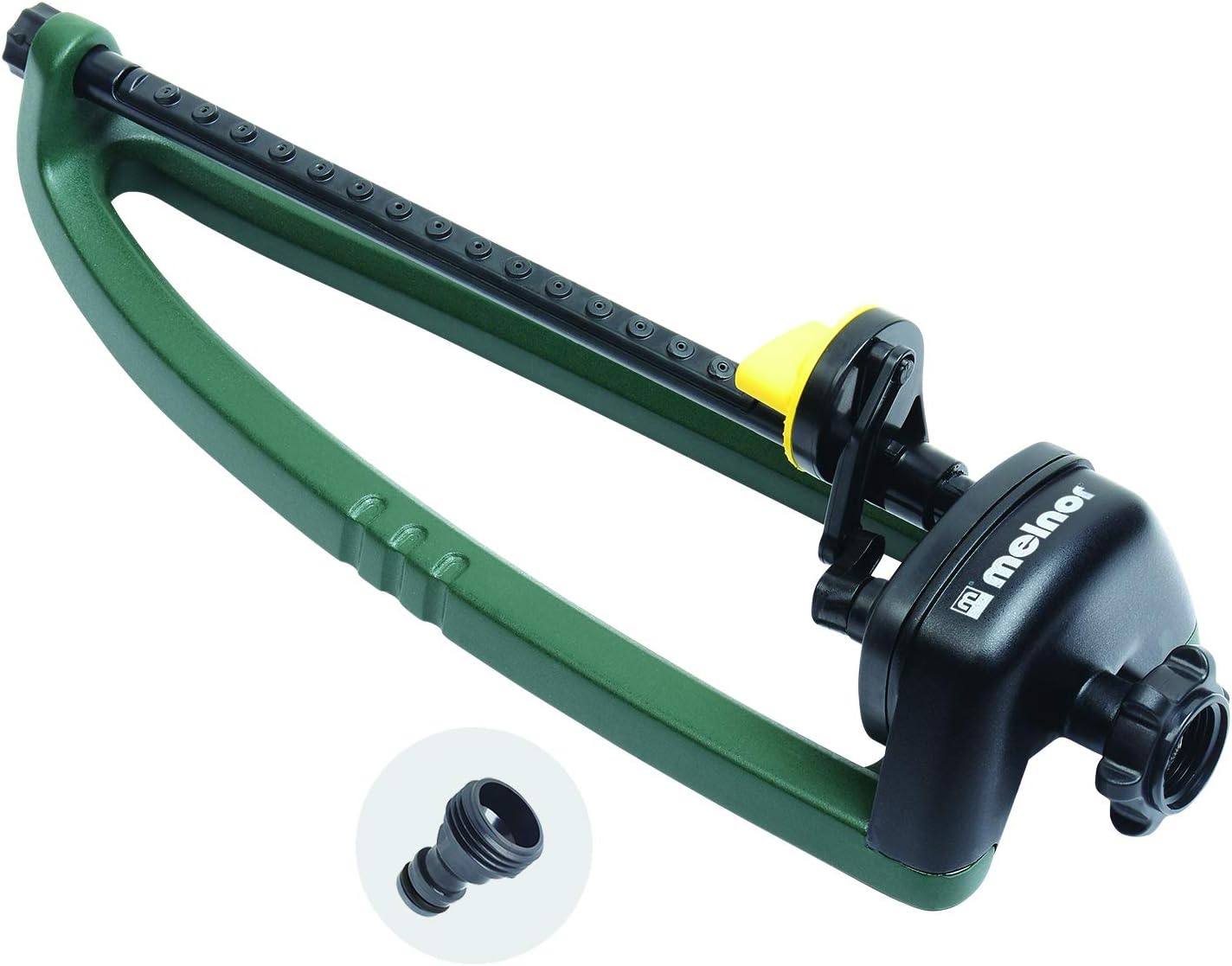 Melnor 65132AMZ TurboTek Turbo Oscillating Sprinkler with Brass Nozzles and QuickConnect Set, Green, Yellow, Black