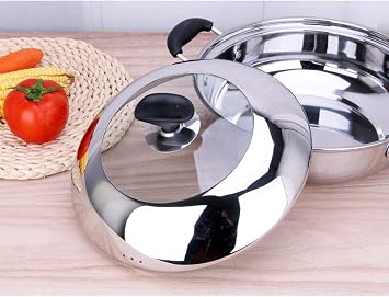 Drop-Resistant Visual Stainless Steel Combination Cover Tempered Glass Cover Steamer Wok Lid Home Kitchen Accessories Diameter-30CM