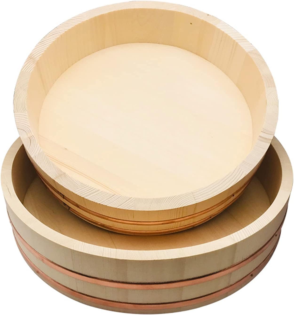 Wooden Sushi Rice Mixing Bowl Tub Sushi with Copper Bands, Sushi DIY Home Sushi Tool for Restaurant Home Kitchen,42cm/16.5in (72cm/28.3in)