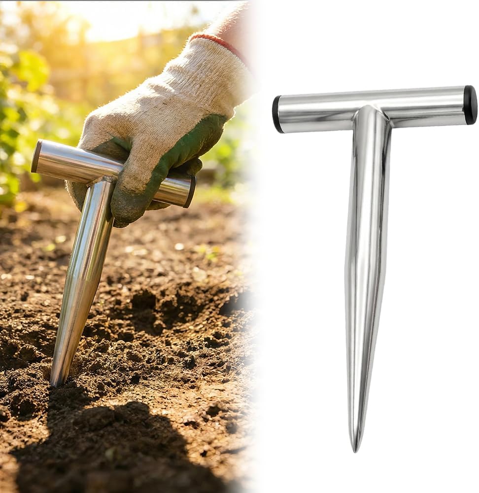 Plant Hole Digger for Planting,Stainless Steel Hand Dibber,Garden Seed Digger,Bulb Planting Tool,For Planting Tulip Daffodil Vegetable Seeds, Easy to Drill Holes &seedling Transplant (S and L)