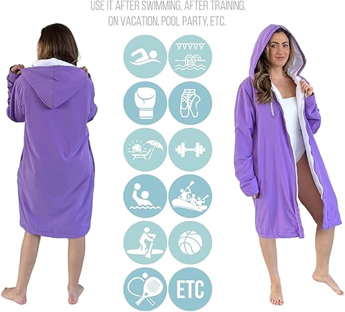 Miniatura 8 de MACAR Parka de natación TOALLA deportiva, tela impermeable en el exterior, chaqueta seca para niños y adultos