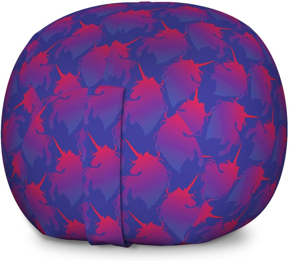 Lunarable Myth Storage Toy Bag Chair, Pattern with Unicorn Silhouettes in Ombre, Stuffed Animal Organizer Washable Bag, Large Size, Indigo Magenta