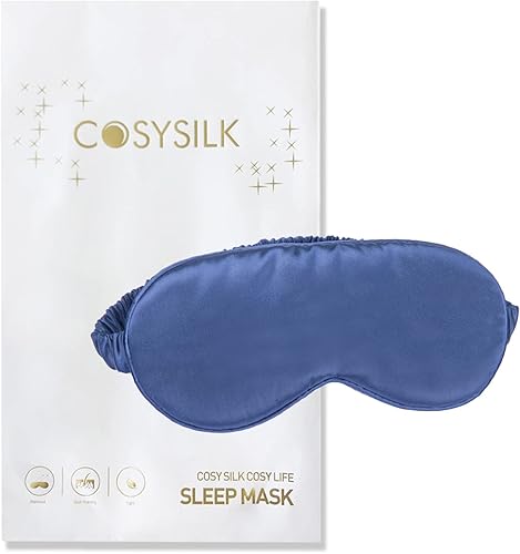 Máscara para dormir de seda de morera de alta calidad de 22M (azul) - Correa elástica Relleno de seda pura y forro interno Presión ocular cero