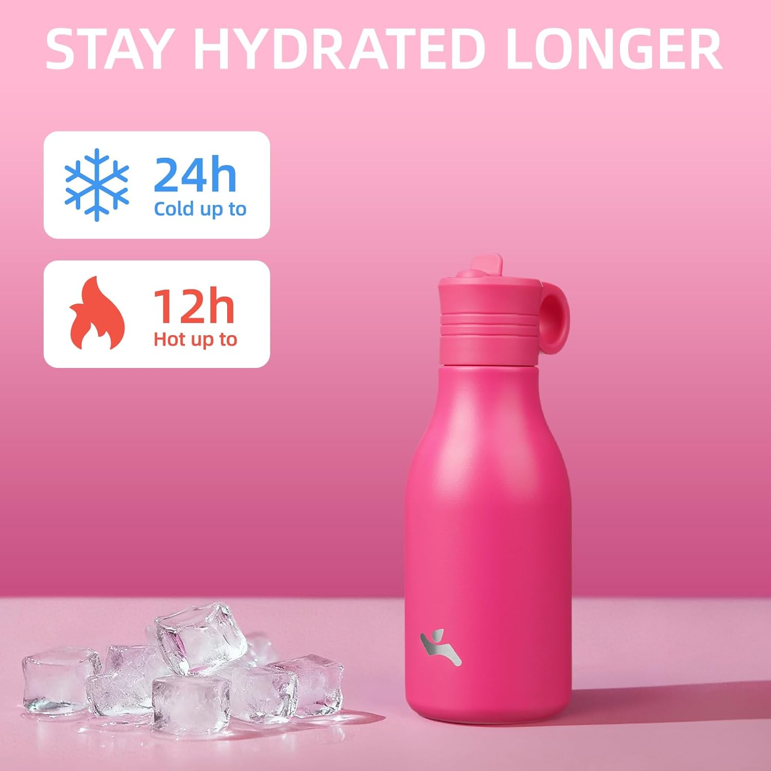 12oz Stainless Steel Water Bottle with Straw, Insulated Metal Travel Water Bottle, Reusable and Leak Proof, BPA Free, Double Wall Design, Rose Red - Image 2