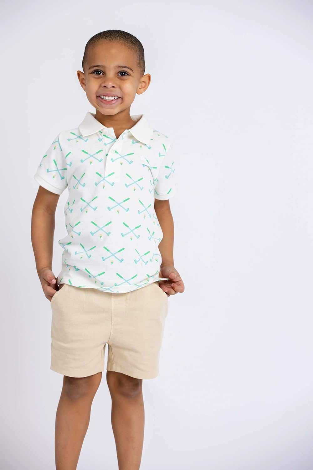 monica + andy Short Sleeve Polo & Short Set, 100% Organic Clothes for Boys, Sizes For Kids, Toddler & Baby