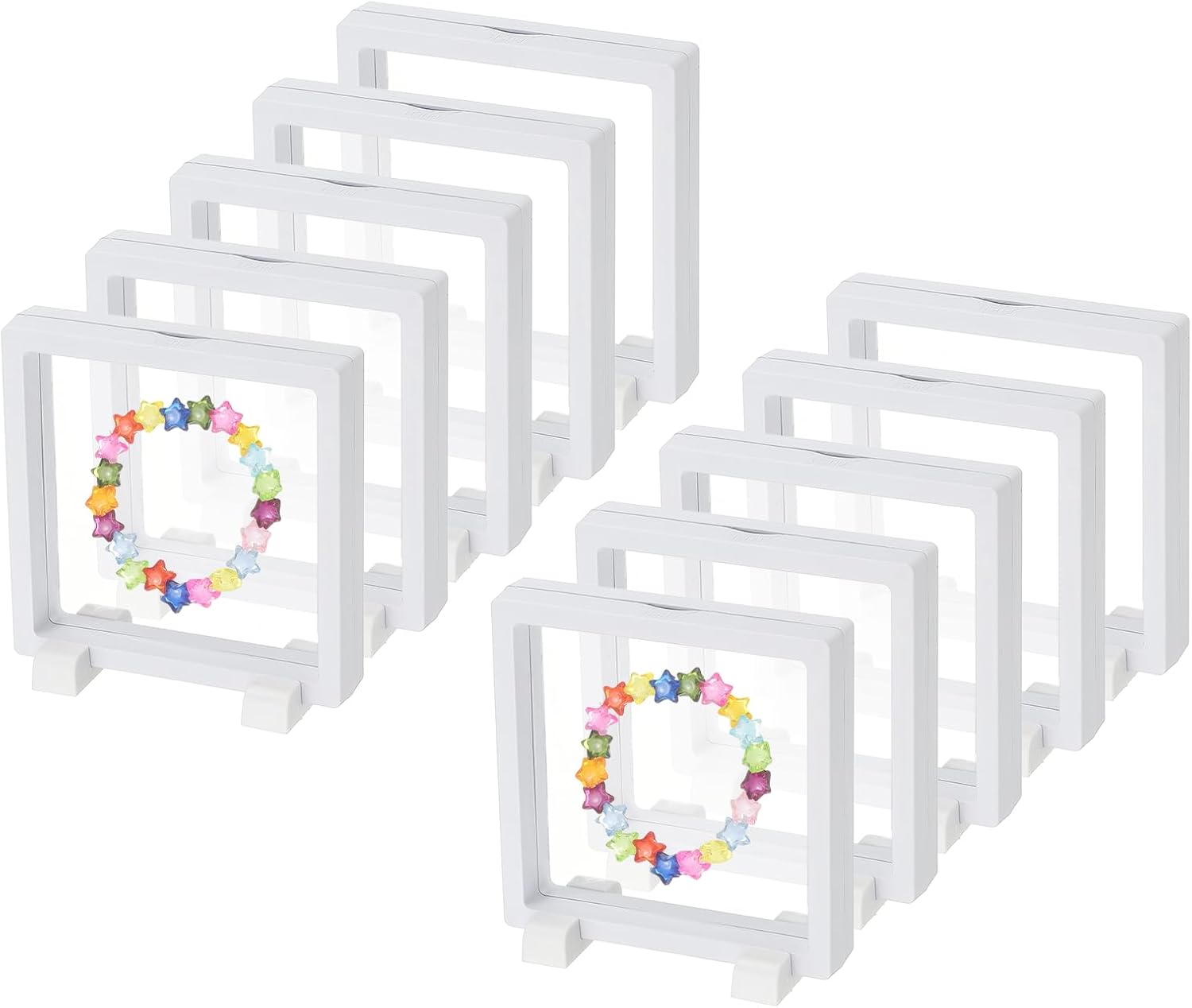 PATIKIL 10Pcs Floating Display Case, 4.3 Inch Jewelry Display Case Stand Challenge Coin Holder Frames Transparent Small Storage Box 3D for Necklace Bracelets Pendants, White