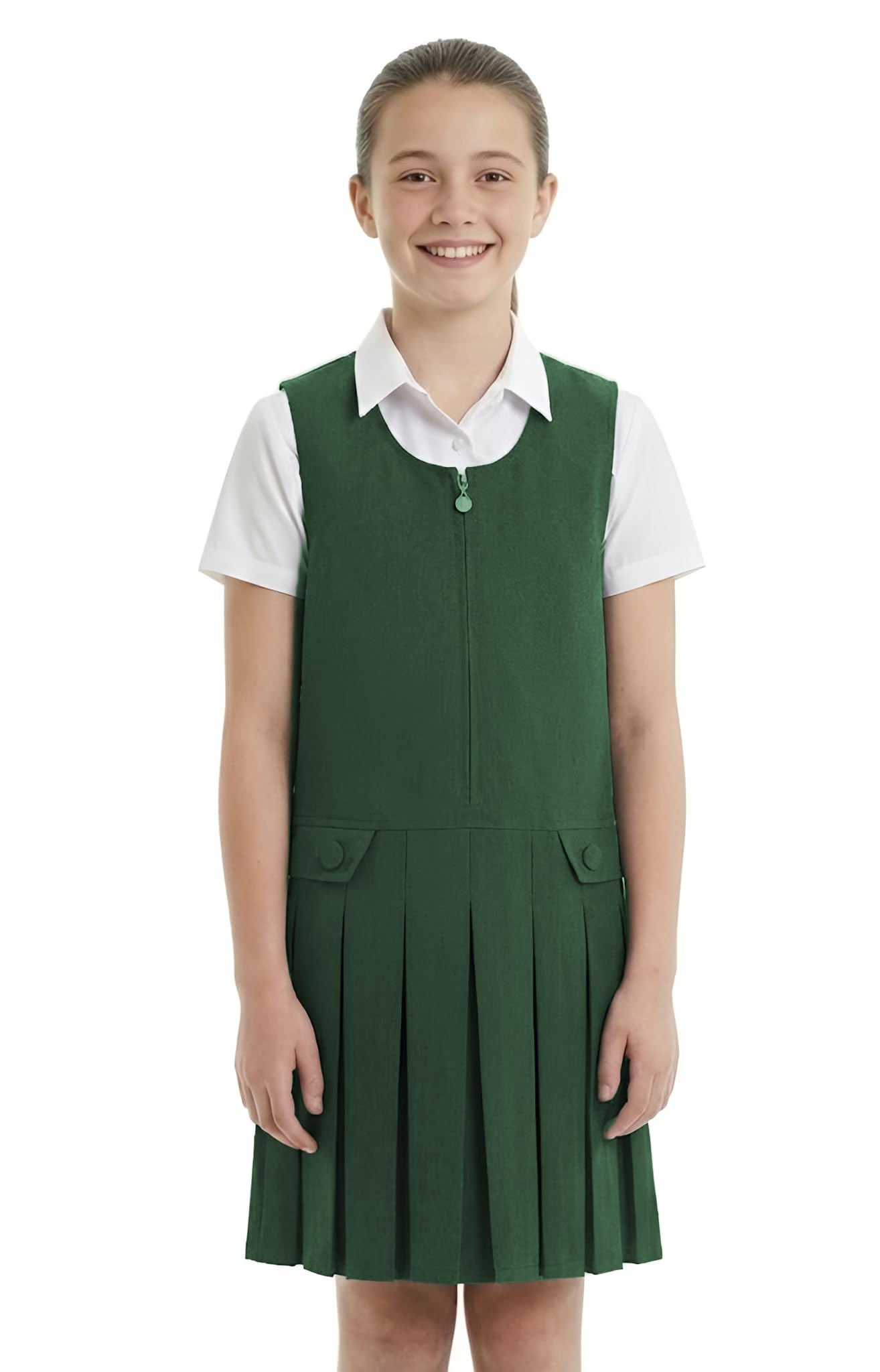 Girls School Pinafore Dress Box Pleated Skirt (2-3 Years, Bottle Green)