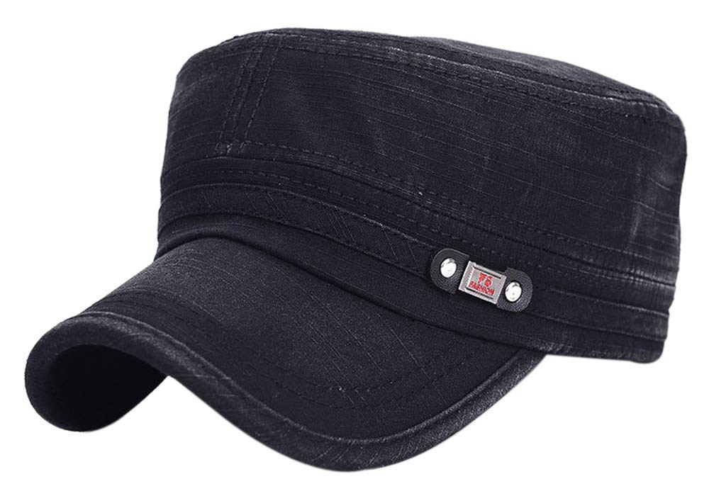 Kangqifen Vintage Distressed Washed Cotton Cadet Army Corps Hat Military Flat Top Baseball Cap Adjustable for Men Women(Black)