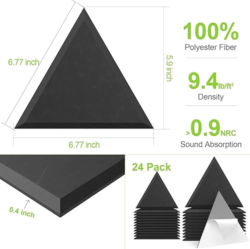 Miniatura 2 de JBER Paneles acústicos triangulares, paneles de espuma a prueba de sonido con borde biselado, autoadhesivos, 6.83 x 5.9 x 0.4 pulgadas, paneles de
