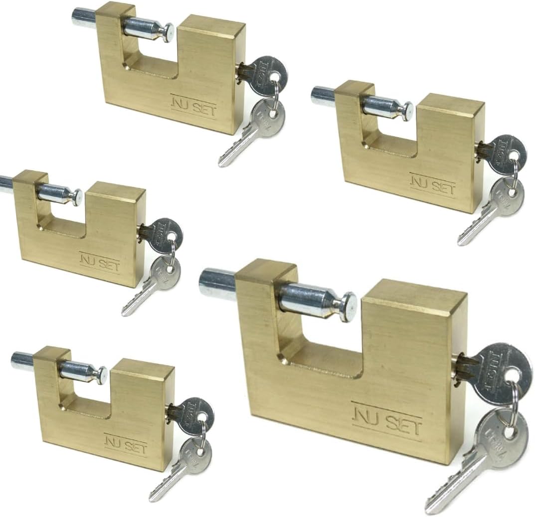 NUSET 3-1/2"Solid Brass Monoblock Block Padlock Keyed Different, 5 Pack