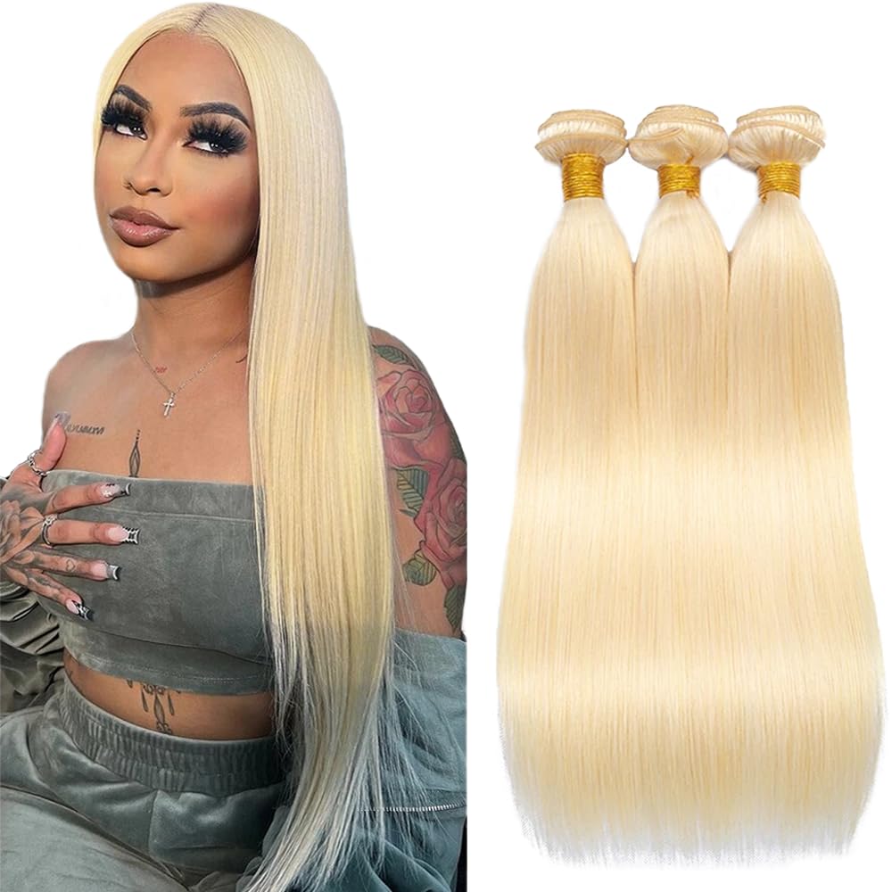 Blonde Bundles Human Hair Color 613 Straight Bundles Unprocessed Brazilian Virgin Hair 18 20 22 Inch Color 613 Human Hair
