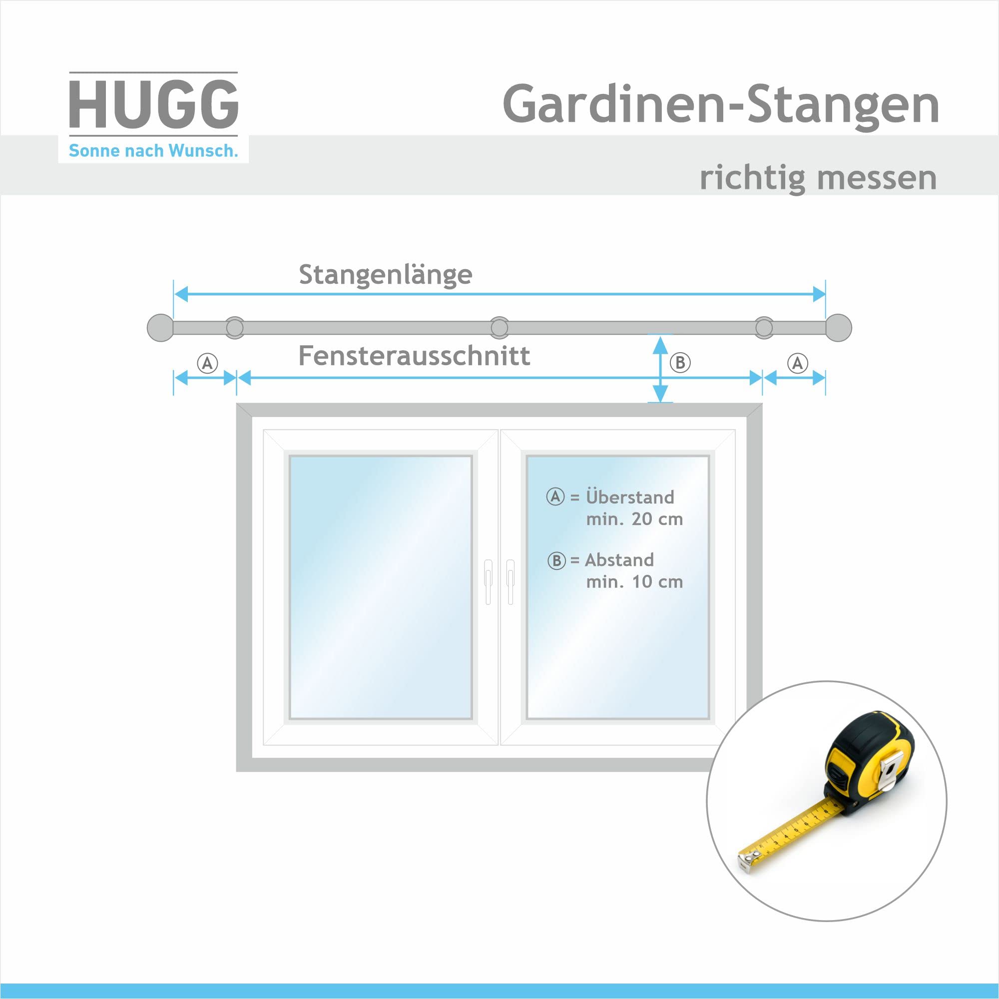 HUGG Gardinenstange Cap (vm.77) Ø 16mm, Wandmontage, Edelstahl-Optik - 200 cm
