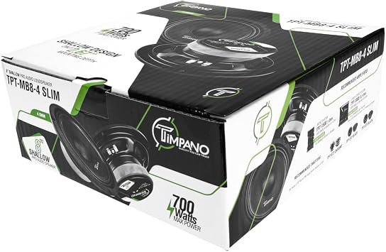 Timpano 8 Inch Shallow Car Speaker 700 Watts TPT-MB8-4 Slim Shallow Profile 4 Ohm, PRO Midbass Car Audio Loudspeaker Compact for Doors (Single)