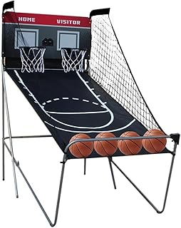82,6 Zoll klappbare Doppelwurf Basketball Arcade Spielautomat für Zwei Spieler 8 Spielmodi 4 Bälle intelligentes Punktesystem Arcade-Sound Erwachsene Kinder Innen Außen