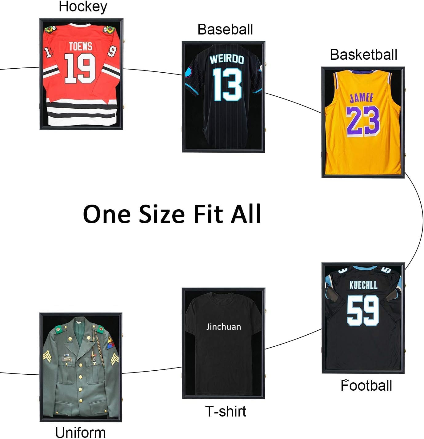 Large Lockable Jersey Frame Display Case Wall Mount, T-Shirt Shadow Box with Clear UV-Protective Acrylic, Hangers Linen Backing for Football, Basketball, Baseball