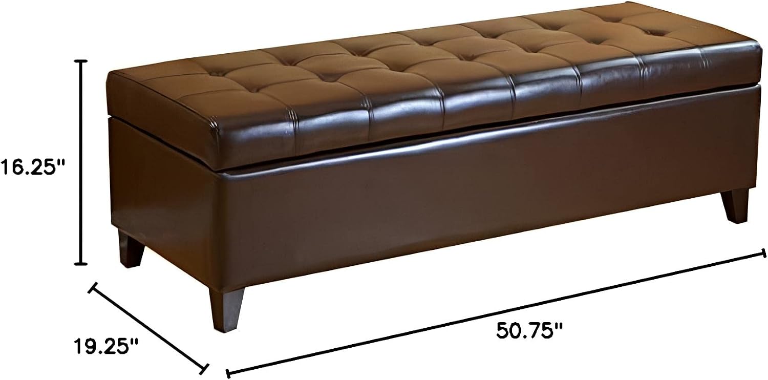 Christopher Knight Home Tufted Bonded Leather Ottoman Storage Bench, Brown
