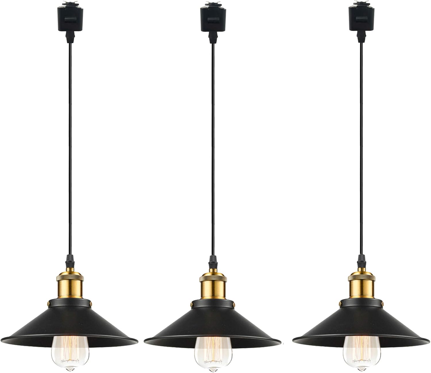 L-Type Track Lighting Pendants Restaurant Retro Black Iron Lampshade with Gold E26 Socket Lightolier Compatible Track Light 3 ft Industrial Customizable Rustic Cottage Style