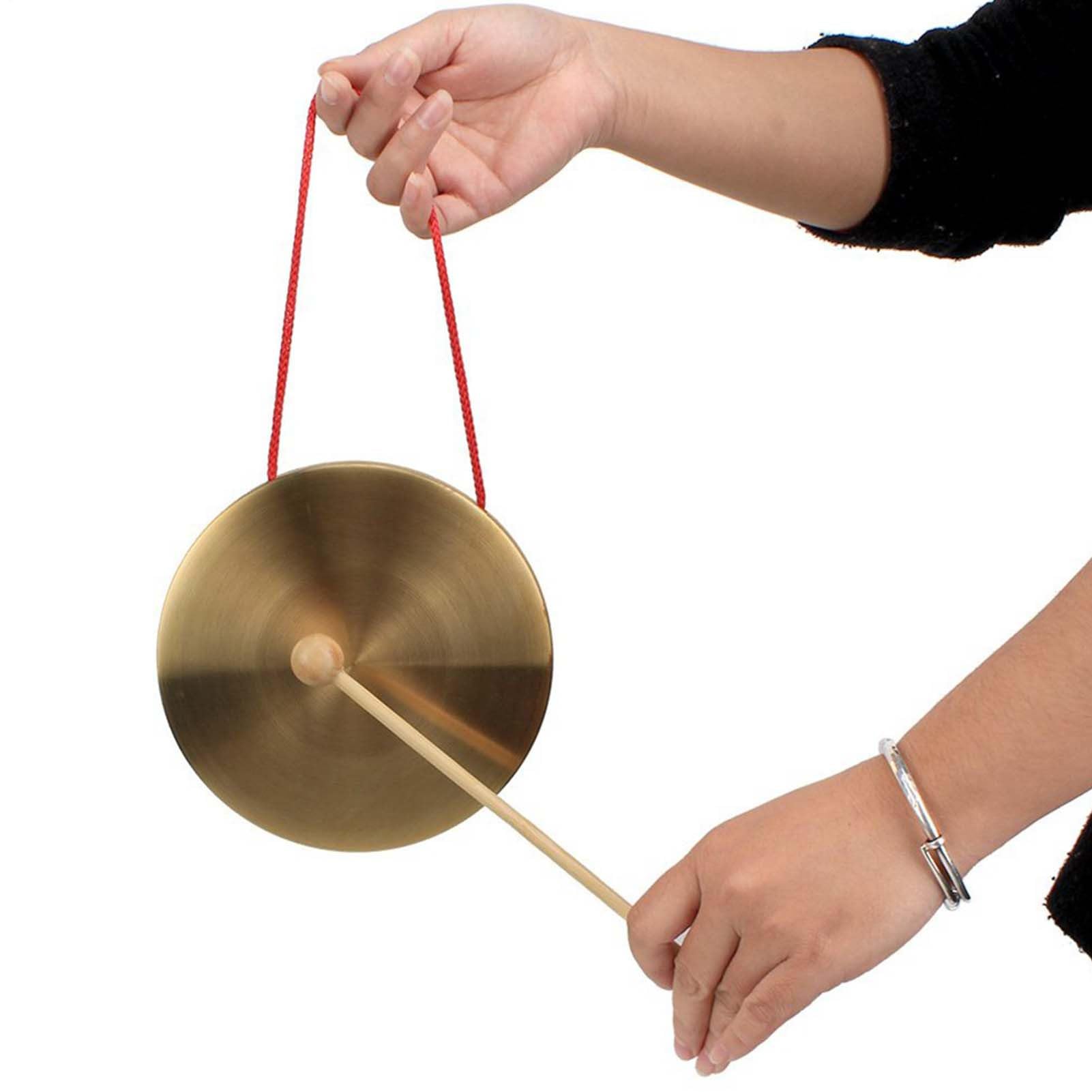 Mini Gong cuivre – Instrument de percussion de 10,2 cm, Gong pour avec maillet bois | Système portatif portatif, corde rouge suspendue pour l'instrument de musique de fête de salle de cl