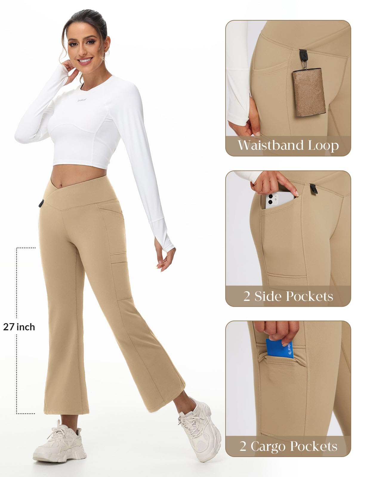 BALEAF Pantaloni da yoga da donna, in pile termico, foderati, a vita alta, a croce, pantaloni da jogging a gamba larga, pantaloni jazz, pantaloni rilassanti