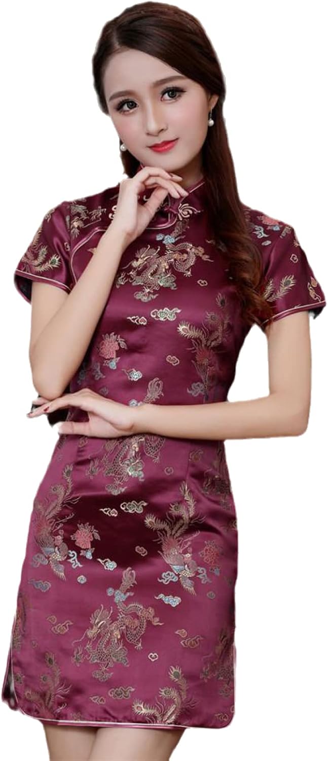 YAROVA Women's Cheongsam Dress -Plus Size Chinese Traditional Qipao Classic Women Summer Short Sleeve Cheongsam Orien