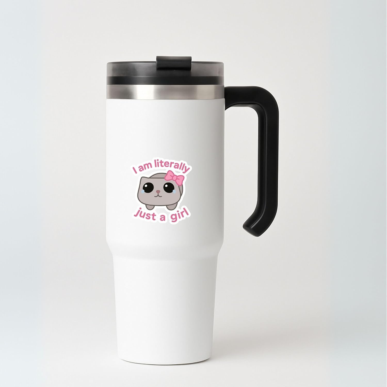(3Pcs) I Am Literally Just a Girl Cute Crying Cat Sticker - Kawaii Emotional Meme Vinyl Decal with Bow for Laptop, Water Bottle, Journal - Glossy Waterproof Finish 1.5" image 4