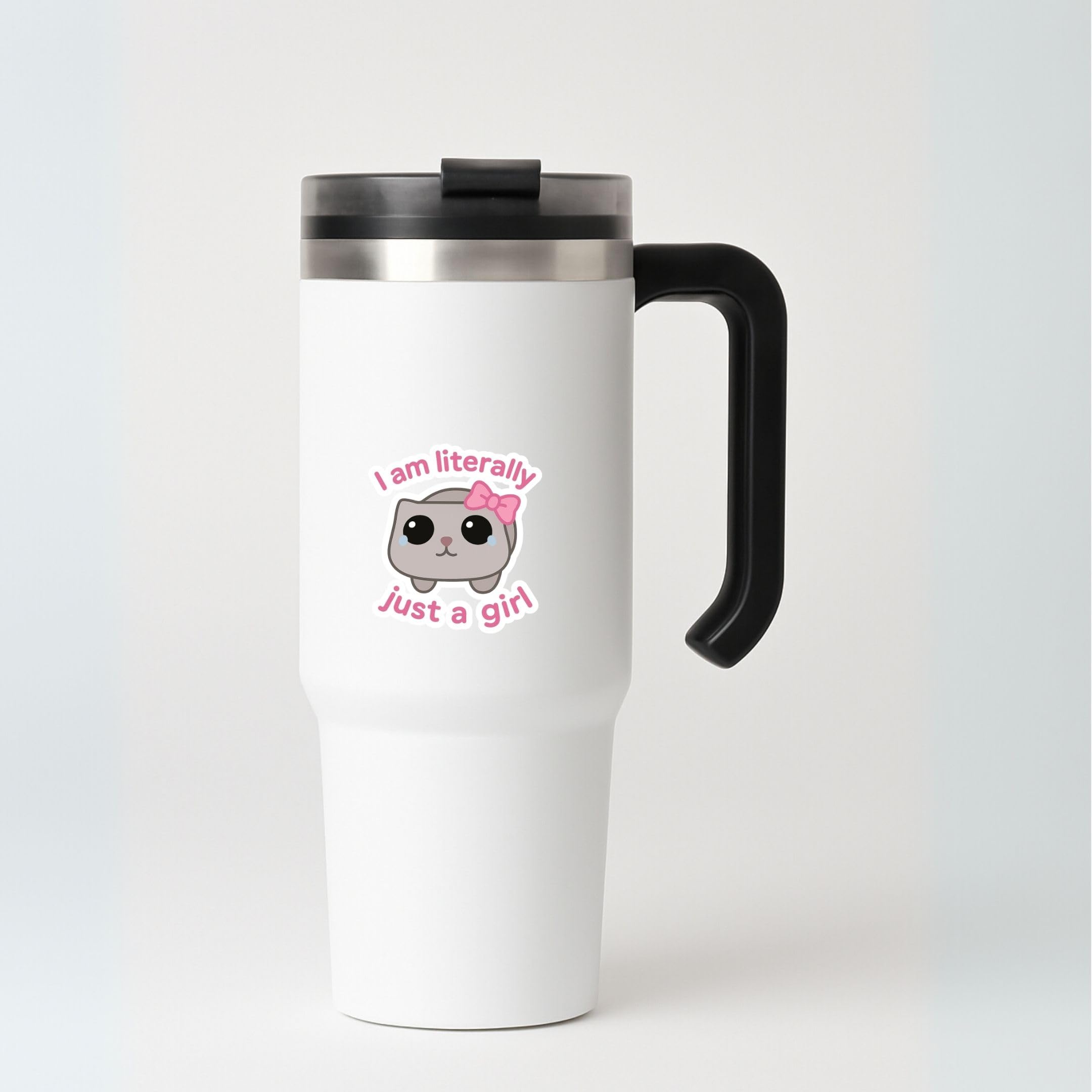 (3Pcs) I Am Literally Just a Girl Cute Crying Cat Sticker - Kawaii Emotional Meme Vinyl Decal with Bow for Laptop, Water Bottle, Journal - Glossy Waterproof Finish 1.5"