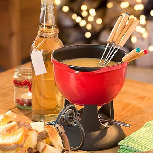 Miniatura 5 de Juego de 6 tenedores para fondue de acero inoxidable de 9.4 pulgadas, tenedor de postre para queso, fruta, barbacoa, mango de madera, para cocina,