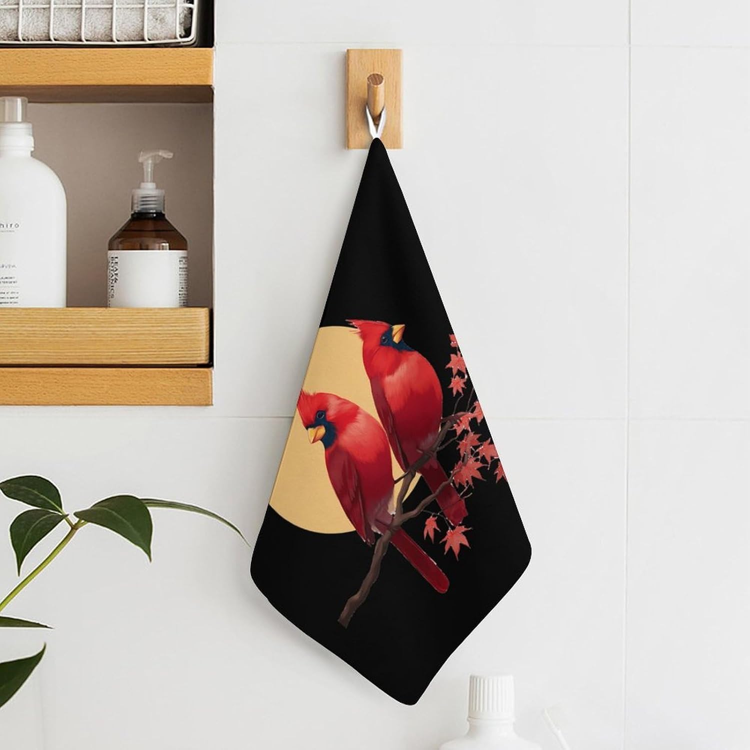 Cardinal Maple Leaves Microfiber Hand Towels for Bathroom Soft Absorbent Bath Kitchen Towel with Hanging Loop 4PCS
