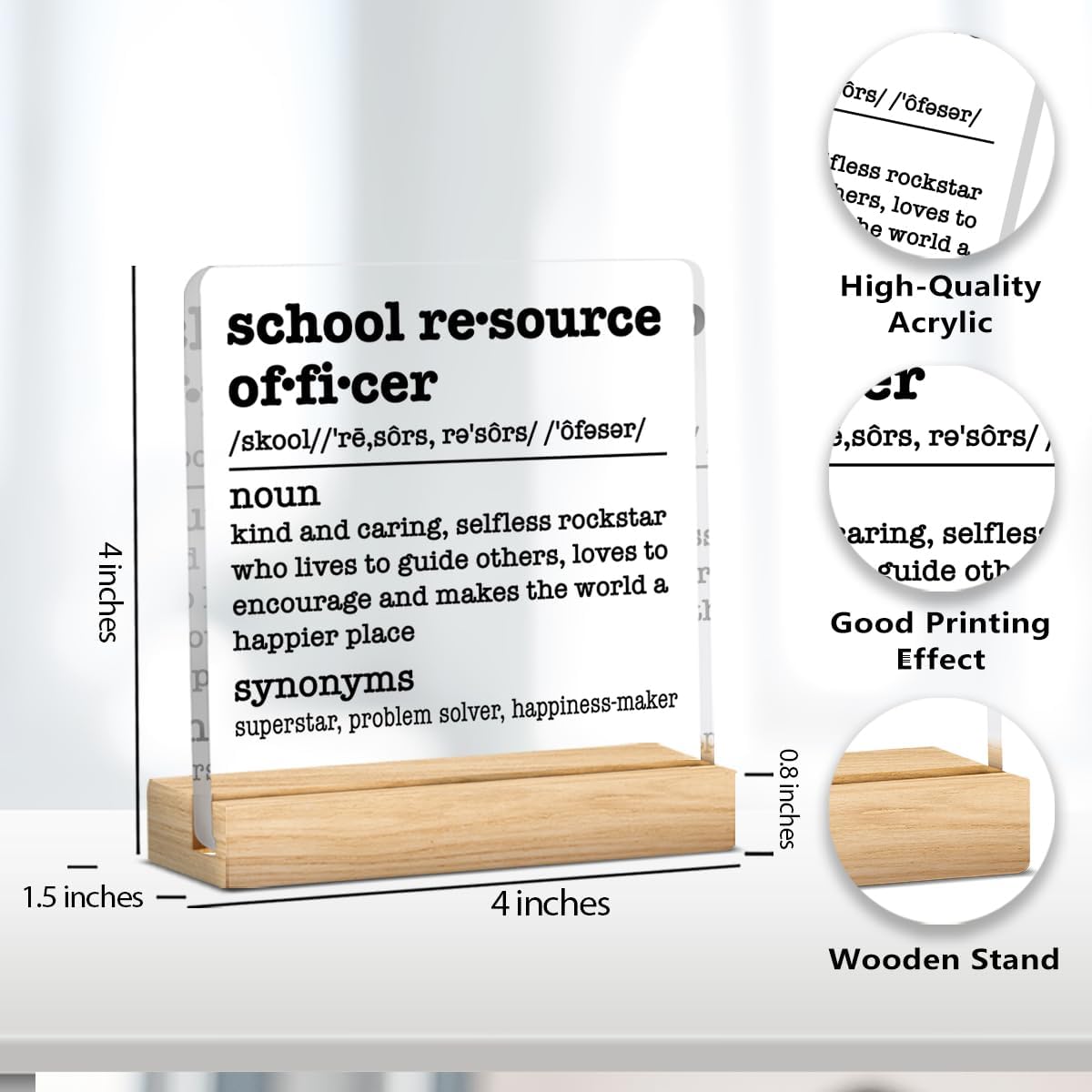 School Resource Officer Appreciation Decor Thank You Gift for School Resource Officer SRO Problem Solver Decor Acrylic Desk Sign with Wood Stand for Table Tabletop Bedroom Office 4 X 4 Inch image 2