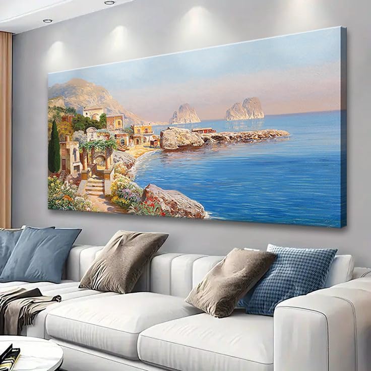 msspart Vintage Mediterranean Landscape by Gottfried Arnegger Canvas Wall Art Farmhouse Country Painting Picture Nature Artwork Poster Decor for Bedroom Living Room Office 20"x40" 40"L x 20"W Mediterranean Painting