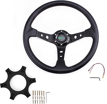 RASTP 13.8/350mm Racing Steering Wheel with 70mm Steering Wheel Adapter Plate Fit for Thrustmaster T300RSBlack-Black