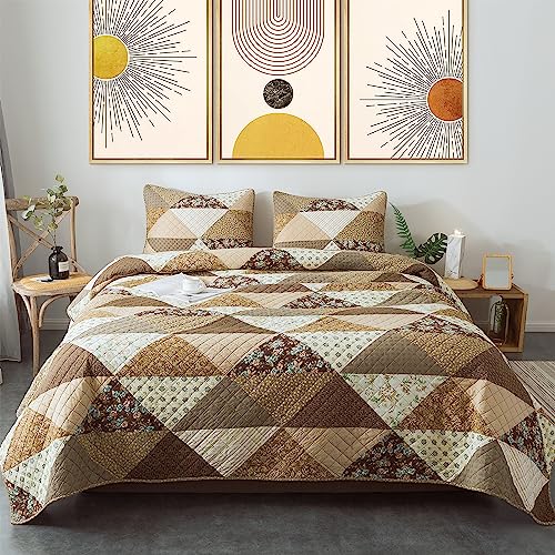 Anna Z Home & Design Scarlett 3-Piece Quilt Set. 100% Cotton Fabrics And Filling. Hand-Made Patchwork. Real Pieced. Transitional Style. Pre-Washed And Allover Diamond Quilting. (Yellow, King) #TOP2