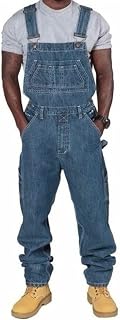 Denim Bib Pants Full Length Jeans Jumpsuits Straight Jeans Overalls for Men Streetwear (Color : Dark Blue, Size : Large)