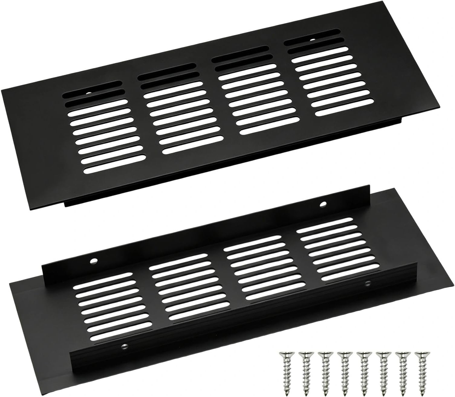2 Pack Black Square Air Vent Grille Cover 200mm - Aluminium Alloy Ventilation Covers for Wardrobes, Cupboards & Cabinets (Screw Fixing Included)