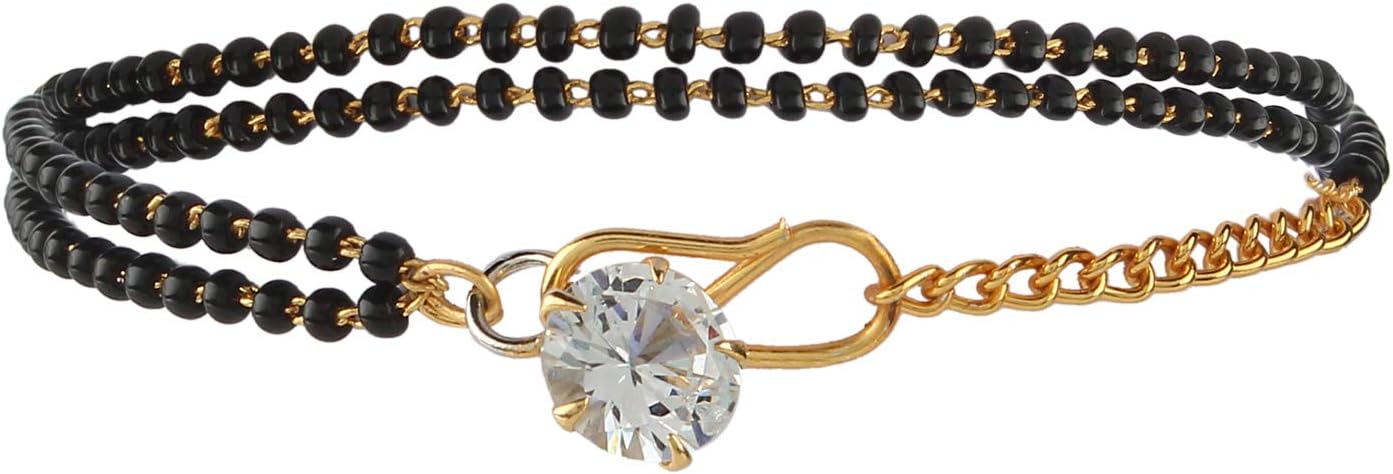 Indian Bollywood Wedding CZ Black Beaded Mangalsutra Bracelet