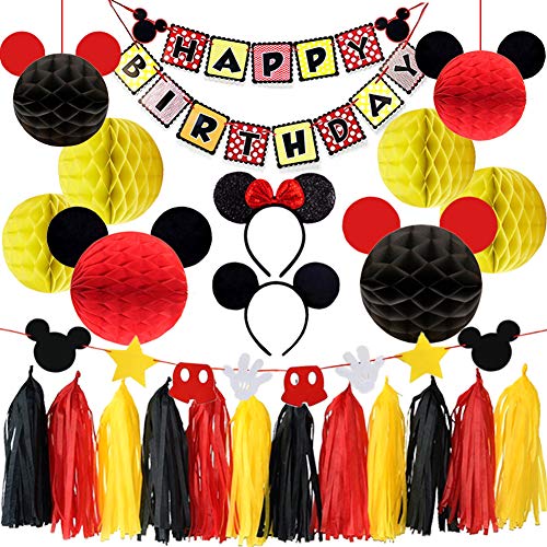 Mickey Mouse Décorations Fête Mickey À Thème Bandeau Nid d'abeille Boules Gland Guirlande Bannière d'anniversaire pour Mickey Mouse Couleur Articles De Fête