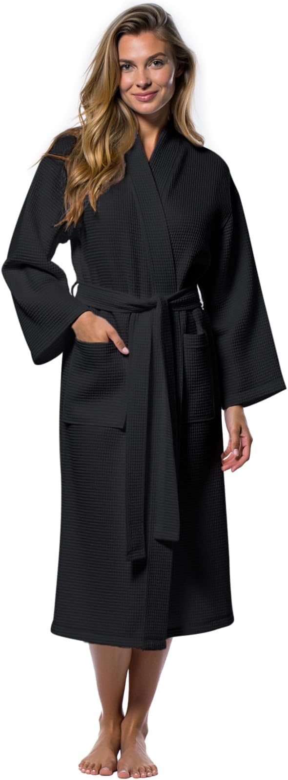 Turquaz Linen Men's Lightweight Long Waffle Kimono Spa Robe