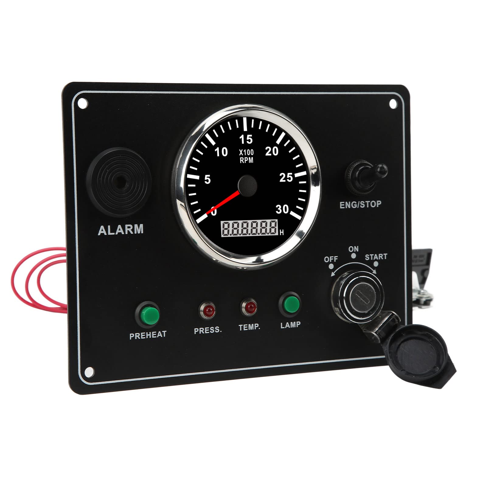 Aramox Tacómetro de Motor Marino Panel de Instrumentos de Aleación de Aluminio Velocímetro Multifunción 0 a 3000 RPM 24 V con Alarma de Temperatura de Agua de Presión de Aceite para Barco de Yate RV