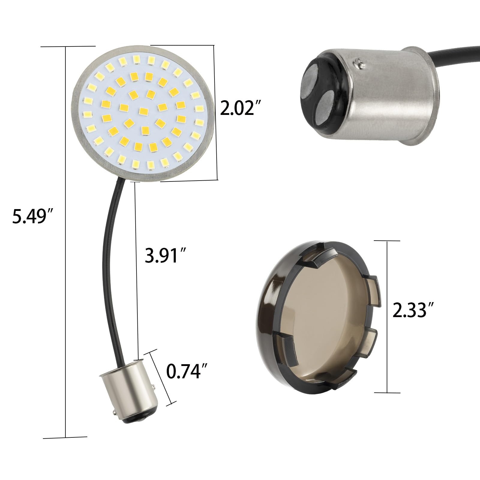 CycleRev 1157 LED Turn Signal Lights Front and Rear with 2 Inch Smoked Lens Cover, Compatible with Harley Street Glide, Road Glide, Sportster, Dyna, Softail, Iron 883, Touring (1986-2025)