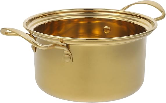 Gold Stainless Steel Small Hot Pot Soup Pot with Lid, Single-serve Noodle Cooking Pan for Hotpot and Ramen, Sturdy Kitchen Stockpot for Home Cooking