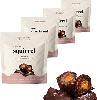 DARK CHOCOLATE COVERED DATES STUFFED WITH NUT BUTTER (Vegan, Gluten Free) BATEAUX (Almond Butter)