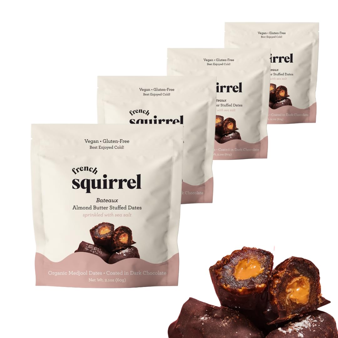 DARK CHOCOLATE COVERED DATES STUFFED WITH NUT BUTTER (Vegan, Gluten Free) BATEAUX (Almond Butter)