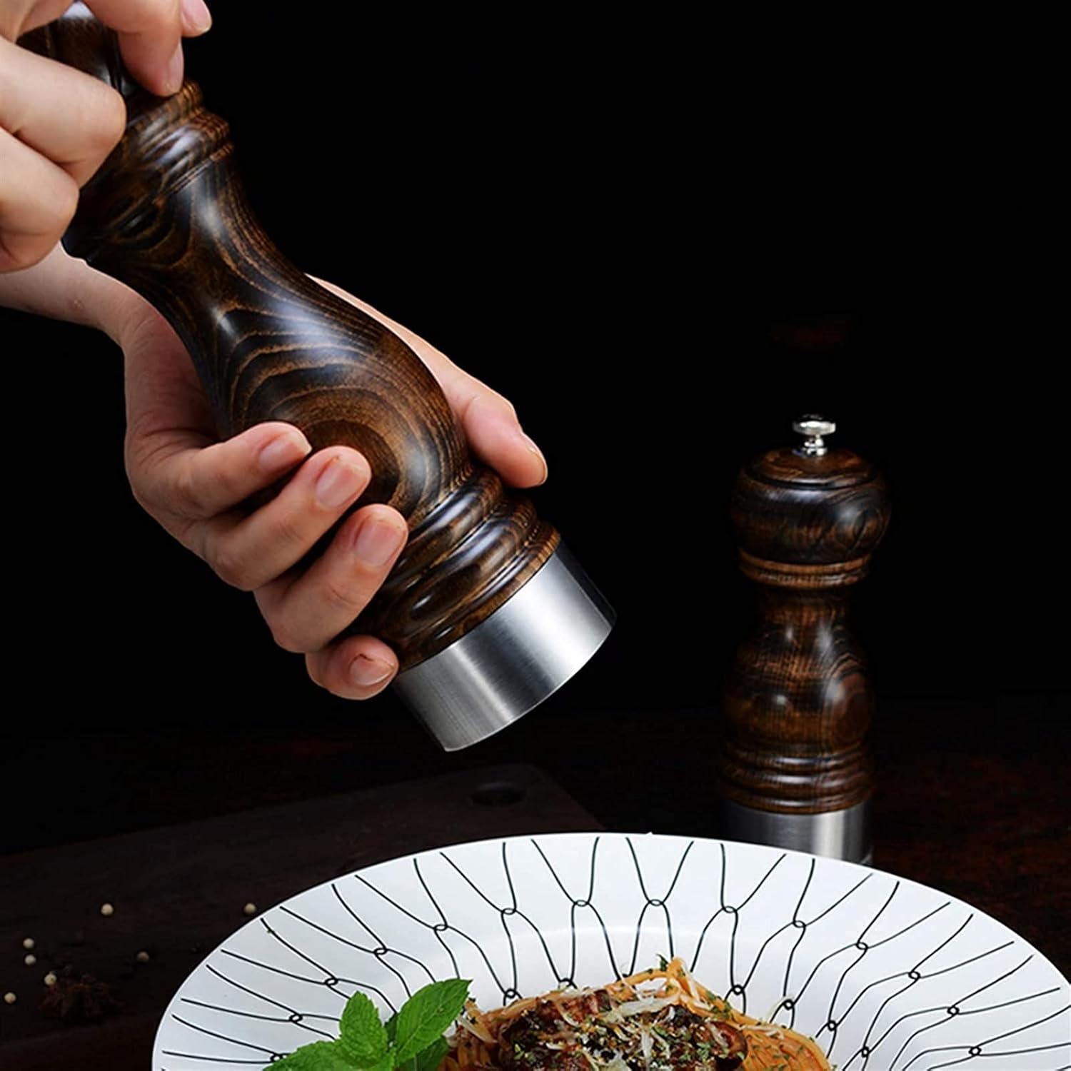 Generic Salt and Pepper Mill Set,Wooden Salt and Pepper Grinders,Adjustable Grinding Thickness,Ceramic and Carbon Steel Grinding Cores for Salt and Pepper Respectively,Pack of 2