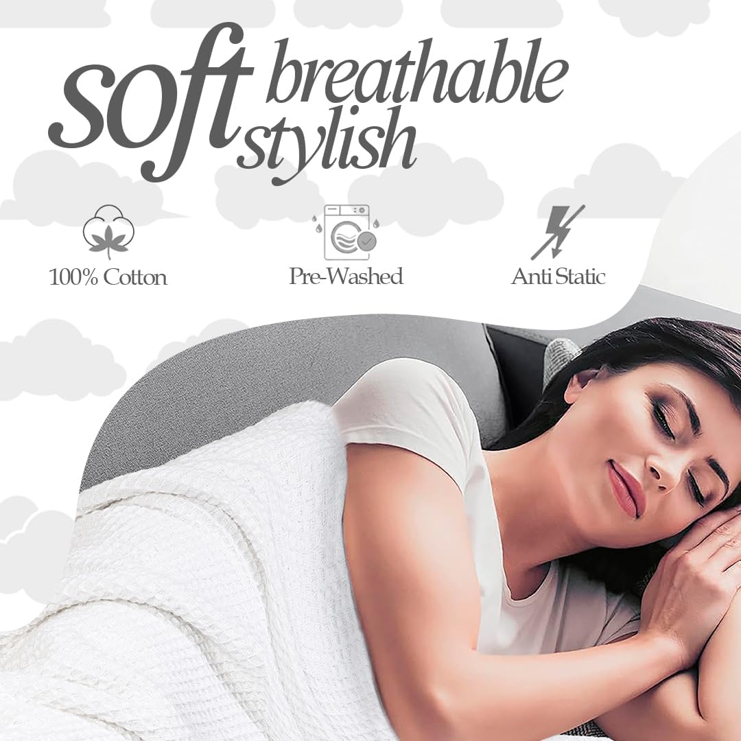 100% Cotton Waffle Weave Blanket Twin Size, 60 x 90 in, 350 GSM, Soft Breathable Blanket for Bed, White - Image 5