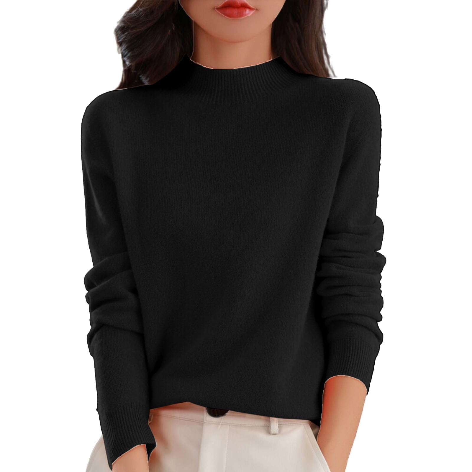 Women Casual Long Sleeve Turtleneck Sweater Soft Warm Lightweight Polyester Knit Pullover for Fall Winter