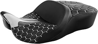 Asiento de pasajero for conductor y motociclista negro compatible con Harley Touring Road King Electra Glide Street Glide 2009-2021 2016(White Stitching)