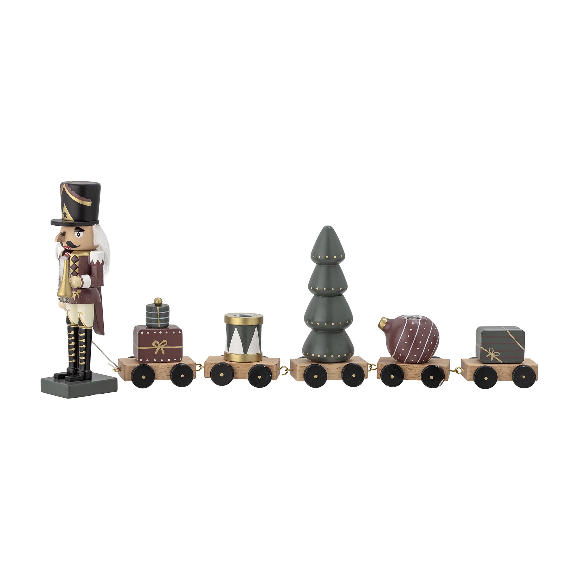 Bloomingville Vadim Nussknacker Tischdekoration zu Weihnachten als Zug mit Weihnachtsfiguren als dekorativer Kerzenhalter für eine gemütliche Atmosphäre 45cm